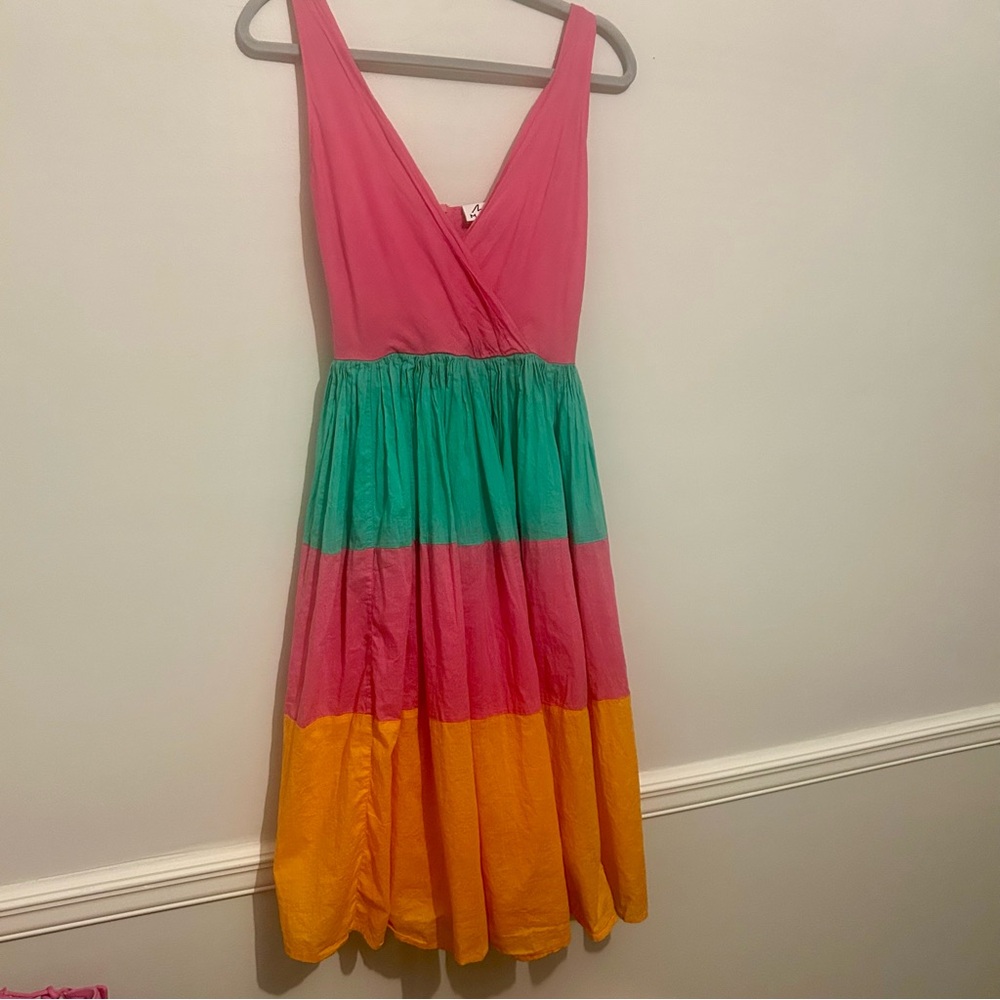 Miri 100% Cotton Color Block Midi Tiered Sundress Sz S Small